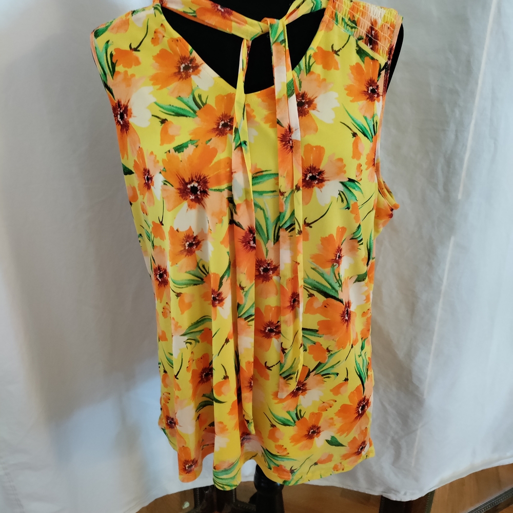 Vibrant Floral Sleeveless Top -Yellow and Orange Great For Spring, Summer Casual